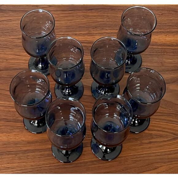 Water Goblet Tulip Dusky Blue by Libbey Glass Company Discontinued 1974-Set of 8 - Picture 8 of 16
